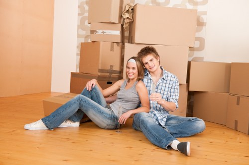 Boxes and home items ready for a house move in Notting Hill