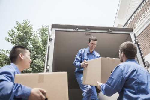 Boxes and household items prepared for a flat removal in Notting Hill