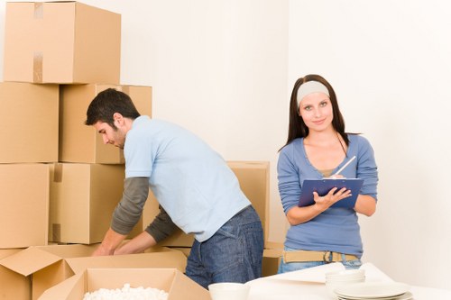Wardrobe and moving boxes arranged for a local relocation